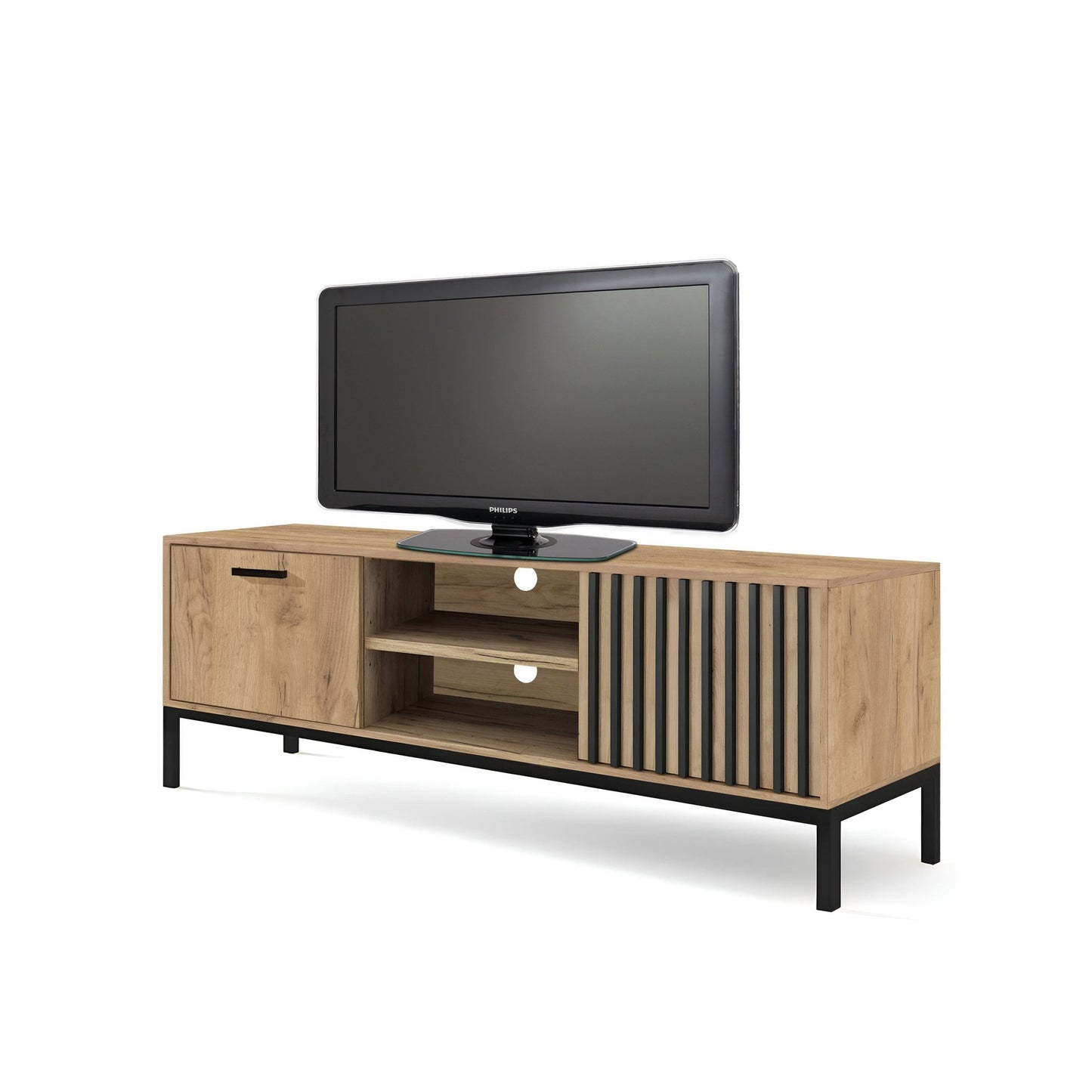 LAMINO RTV-1, TV-állvány, kézműves tölgyfa / fekete