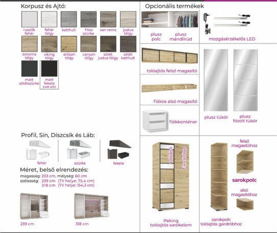 Peking tolóajtós gardrób