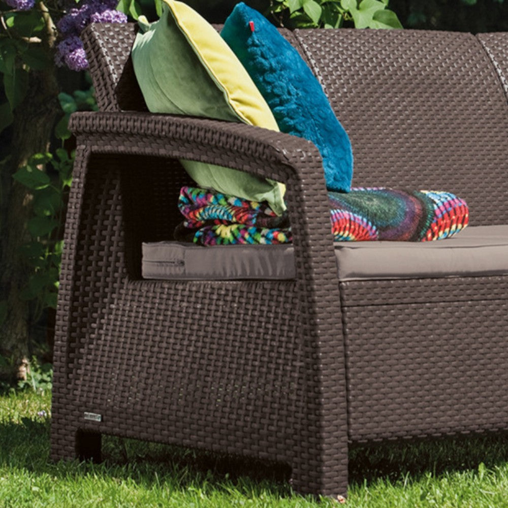 Corfu love seat max kanapé, barna színben, meleg taupe párnával_2
