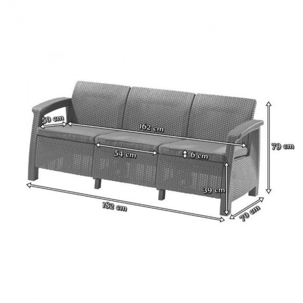 Corfu love seat max kanapé, grafit színben, világos szürke párnával_1