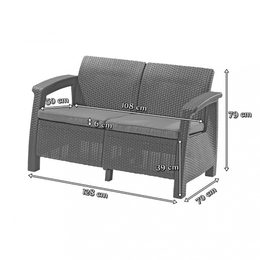 Corfu love seat, barna színben, meleg taupe párnával_1