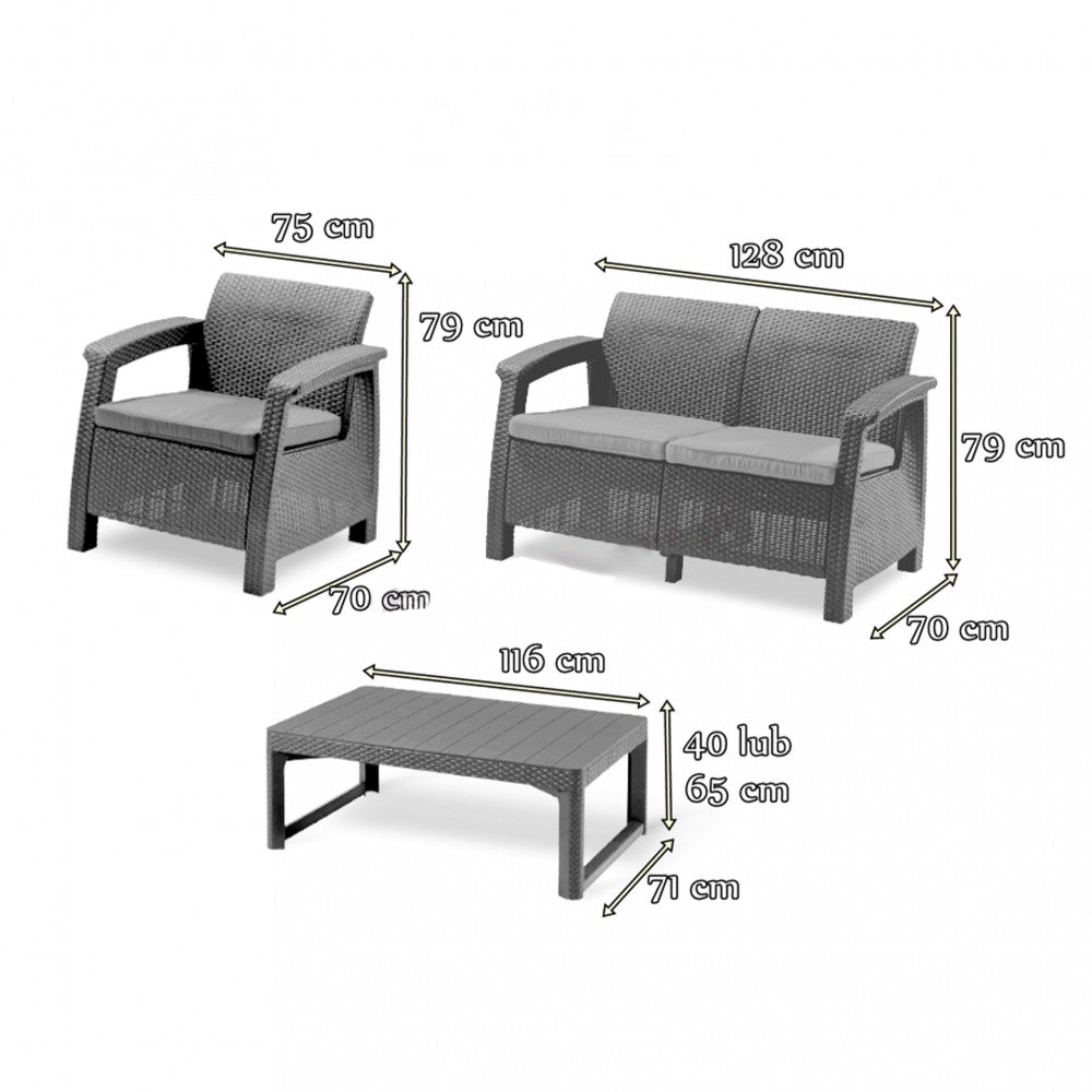 Corfu Lyon Duo 4+1 kerti bútor garnitúra szett grafit színben