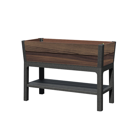 Deco elevated műanyag kerti virágláda alsó polccal 110L dió