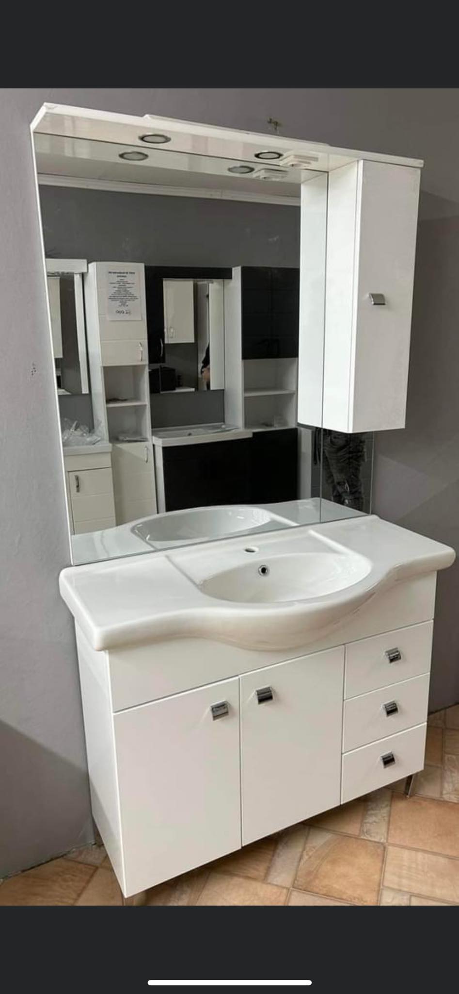 Smart 105cm garn. +mosdókagyló /fényes fehér/alsó+mosdó +tükrös felső rész (836+812led dr)