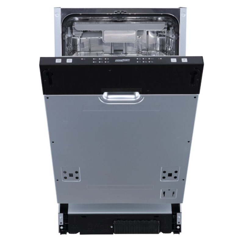 HOMEFORT HMGB0421B Beépíthető mosogatógép, bútorlap nélkül, 10 teríték, 9 L fogyasztás, 6 program, 47 dB zajszint, D energia, Felső evőeszköztartó , 45 cm, Digit. kijelző nélkül , Automata ajtónyitással