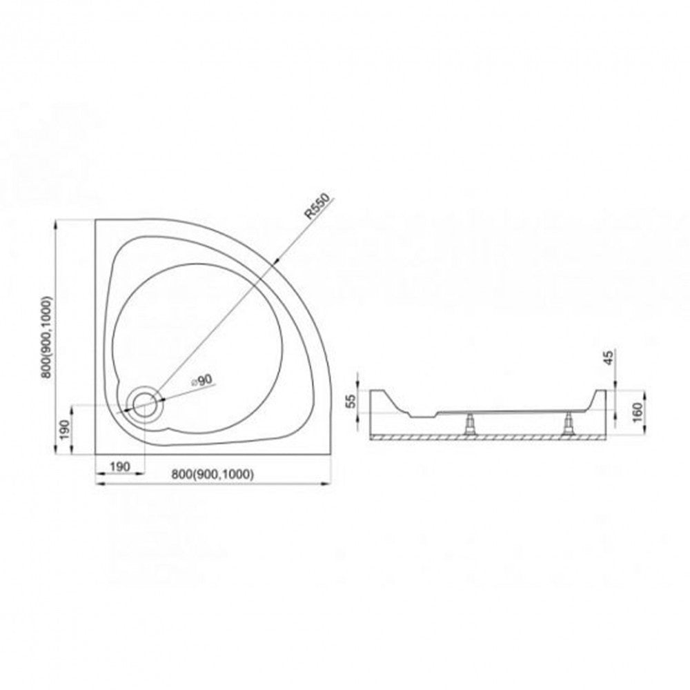 ALAN8 univerzális íves zuhanytálca 8x8x15 cm_2