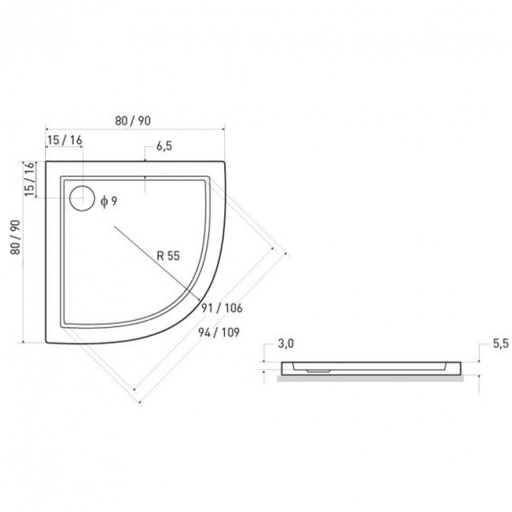 ARON8 univerzális íves alacsony zuhanytálca 8x8x5,5 cm_2