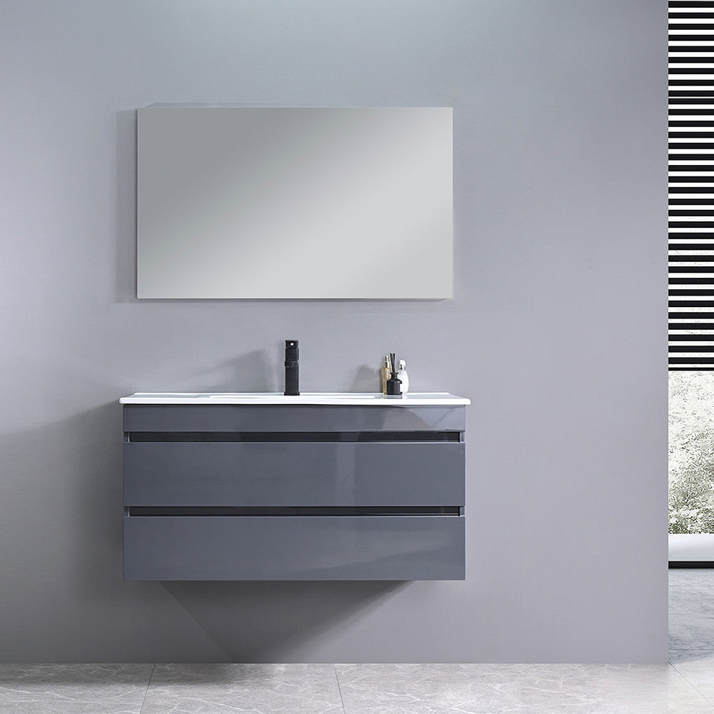 Cube Fürdőszobabútor 100 cm kerámia mosdóval (2 fiókos) tükörrel 60x100 cm szürke