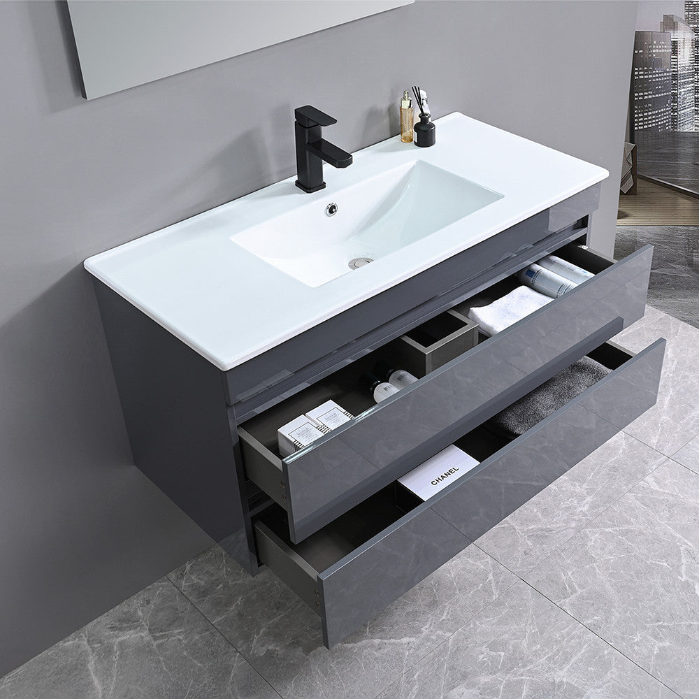 Cube Fürdőszobabútor 100 cm kerámia mosdóval (2 fiókos) tükörrel 60x100 cm szürke