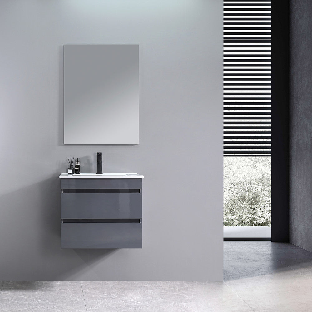 Cube Fürdőszobabútor 60 cm kerámia mosdóval (2 fiókos) tükörrel 60x80 cm szürke