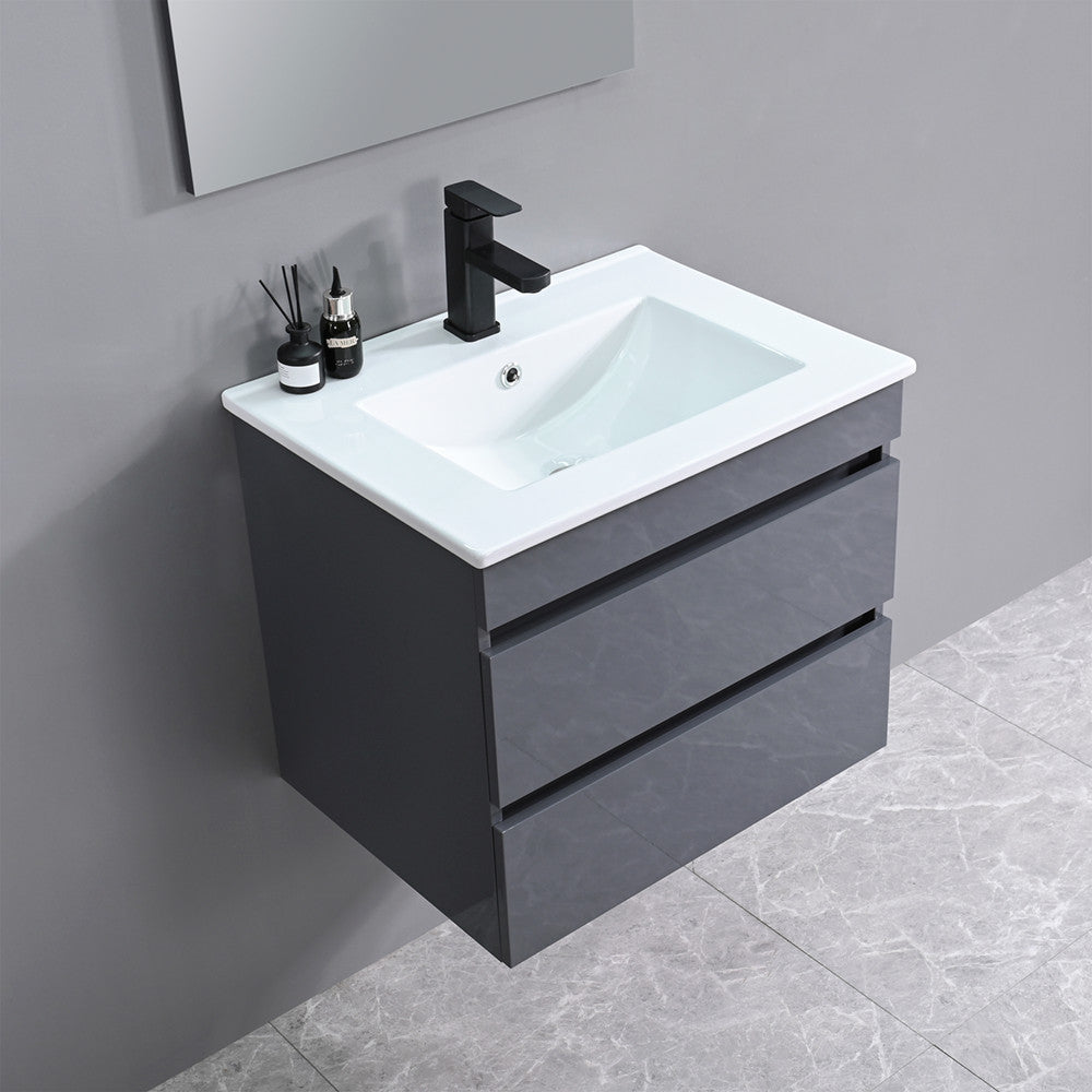 Cube Fürdőszobabútor 60 cm kerámia mosdóval (2 fiókos) tükörrel 60x80 cm szürke