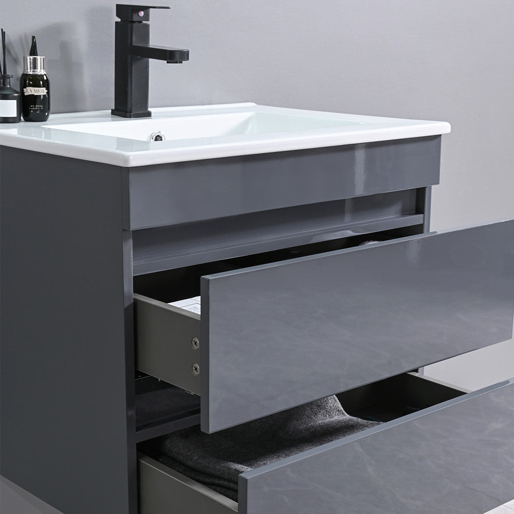 Cube Fürdőszobabútor 60 cm kerámia mosdóval (2 fiókos) tükörrel 60x80 cm szürke