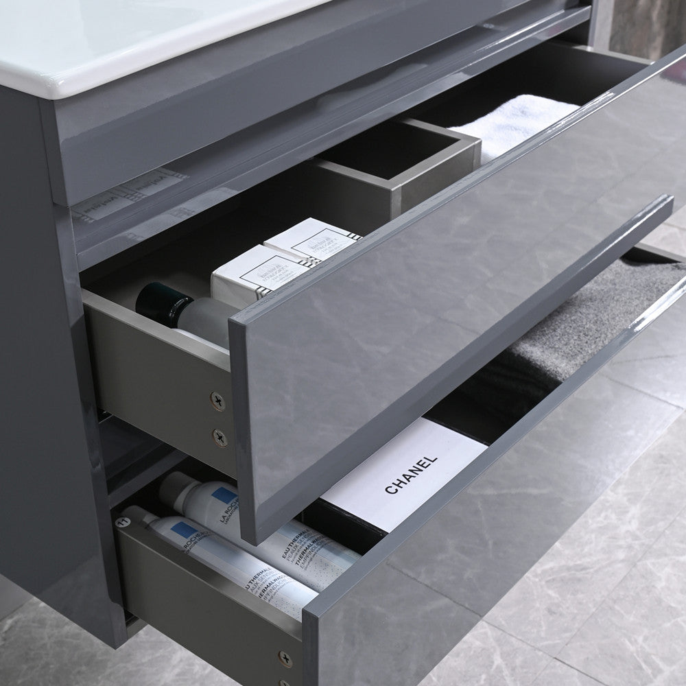 Cube 80 alsó fürdőszobabútor kerámia mosdóval 2 fiókos, szürke