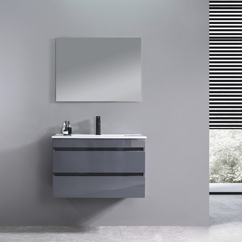 Cube Fürdőszobabútor 80 cm kerámia mosdóval (2 fiókos) tükörrel 60x80 cm szürke