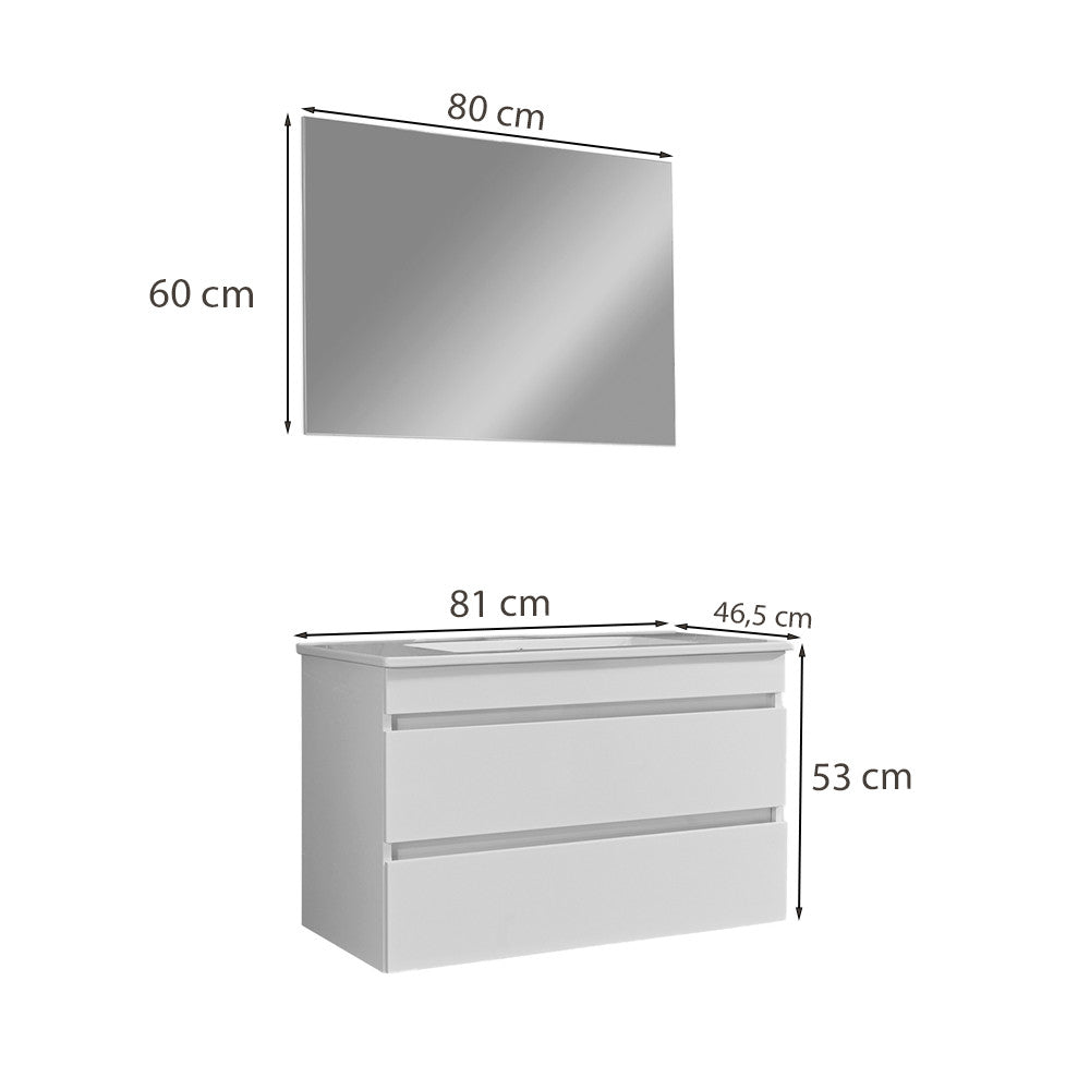 Cube Fürdőszobabútor 80 cm kerámia mosdóval (2 fiókos) tükörrel 60x80 cm szürke