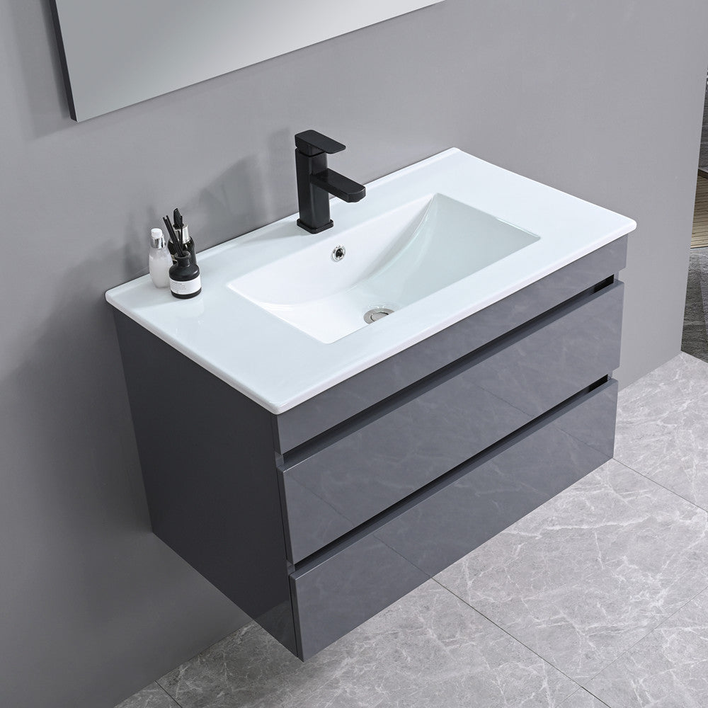 Cube Fürdőszobabútor 80 cm kerámia mosdóval (2 fiókos) tükörrel 60x80 cm szürke
