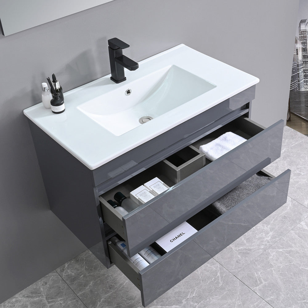 Cube Fürdőszobabútor 80 cm kerámia mosdóval (2 fiókos) tükörrel 60x80 cm szürke