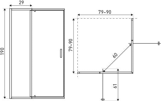 Dunaj 2 D szögletes zuhanykabin tálca nélkül_1