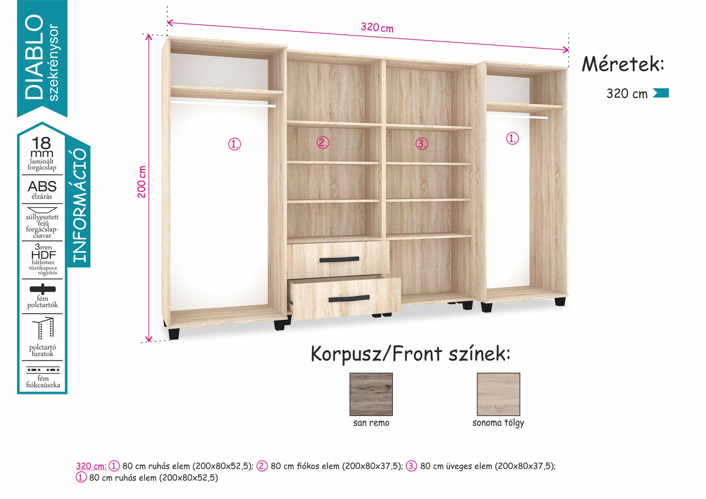 DIABLO szekrénysor 320 cm