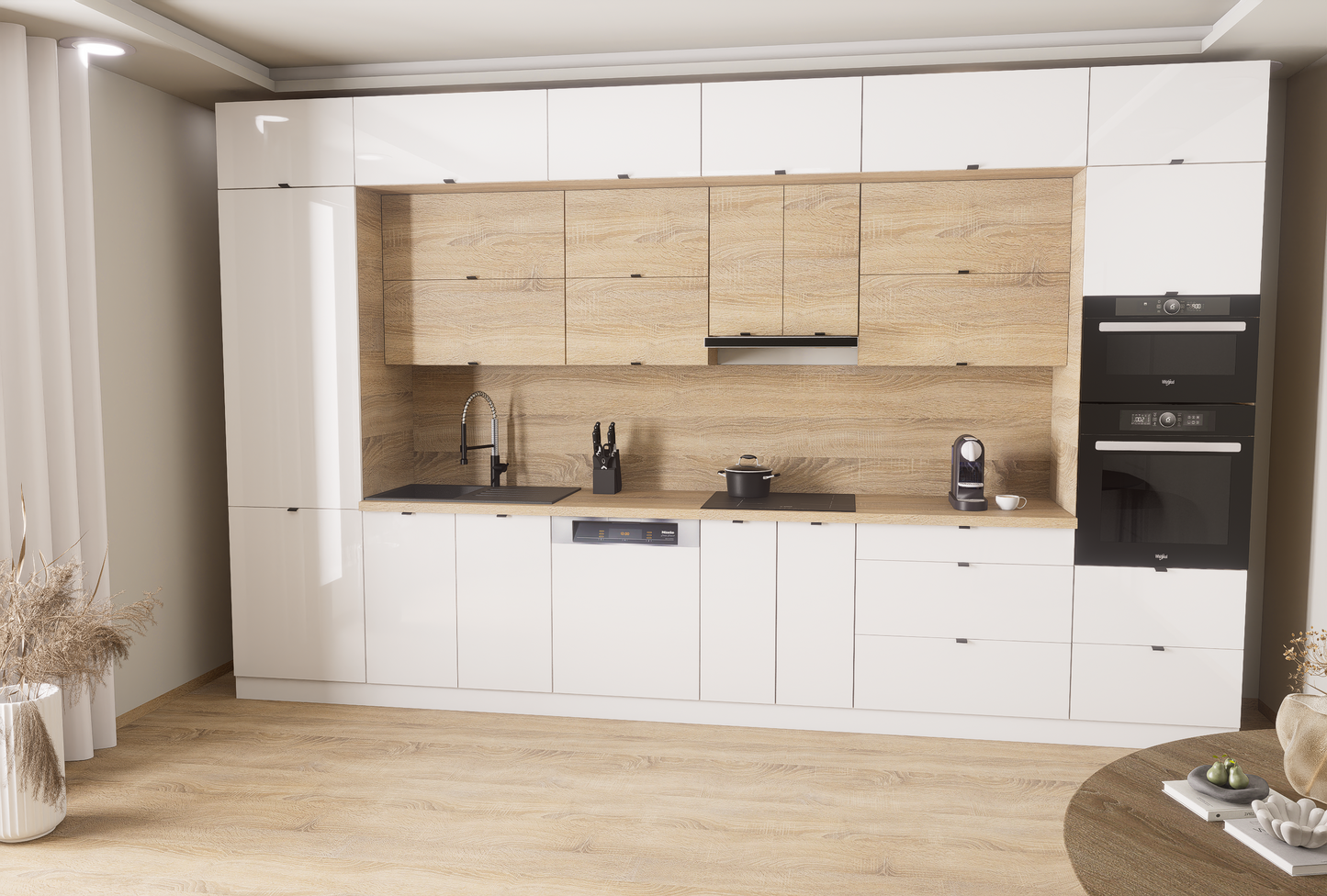 Milánó 400cm konyhablokk ( munkalappal ) 251cm magas mélyített felső sorral