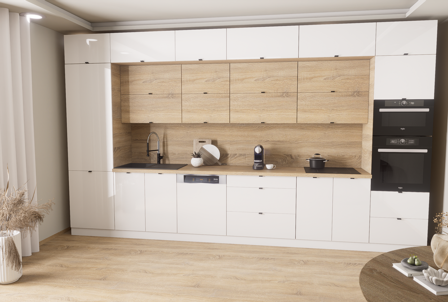 Milánó 420cm konyhablokk ( munkalappal ) 251cm magas mélyített felső sorral