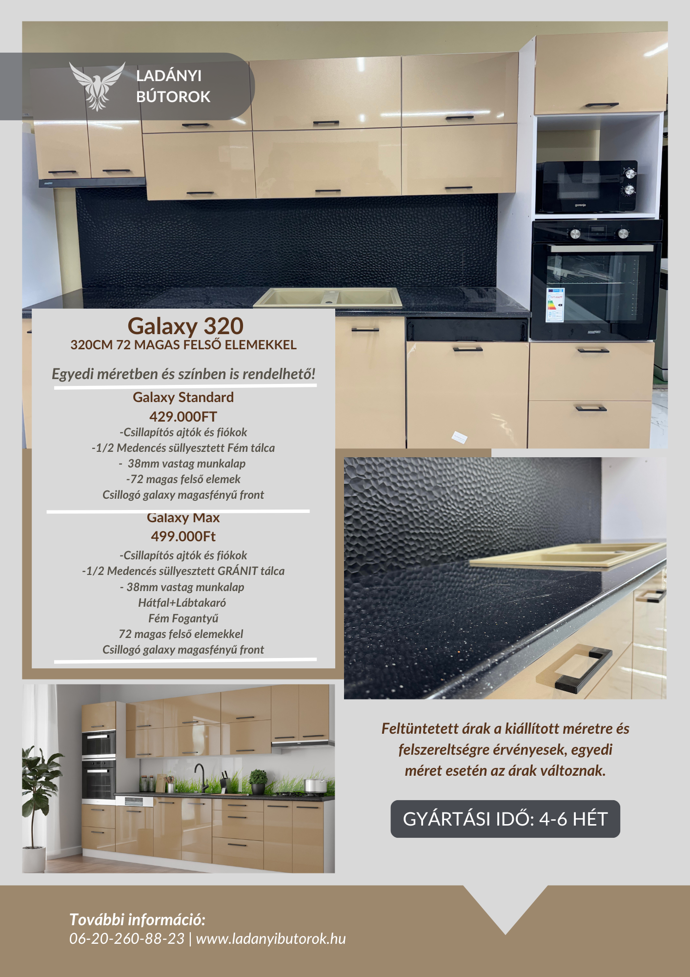 Galaxy 320/72 cm (csillogó) magasfényű konyhablokk