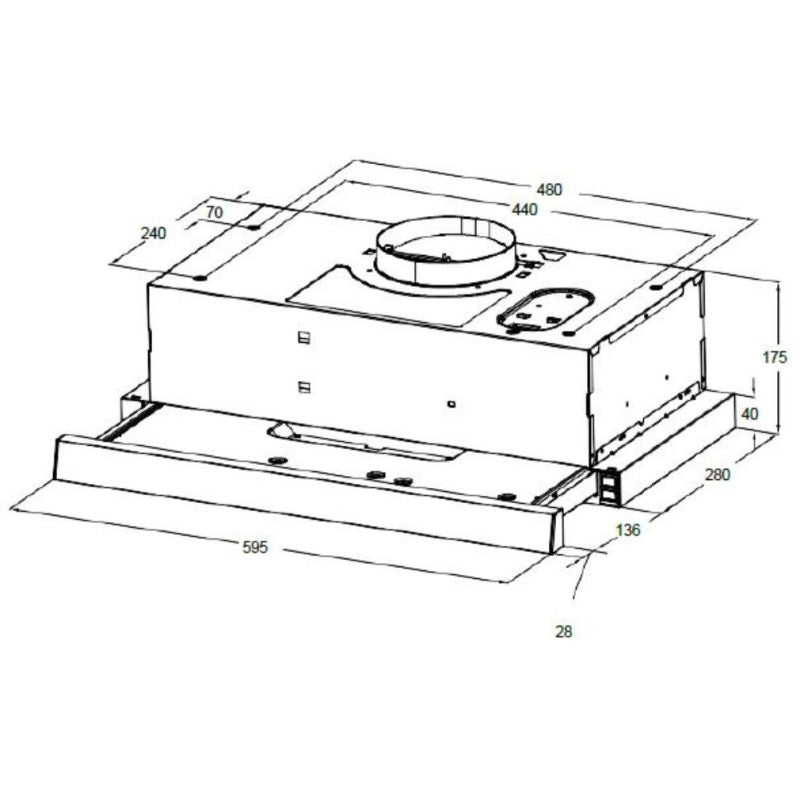 HOMEFORT HPK611B Beépíthető Kihúzható páraelszívó LED világítás 1 motor, 408 m3/h, 54-66 dB zajszint, 60 cm széles, B Energiaosztály