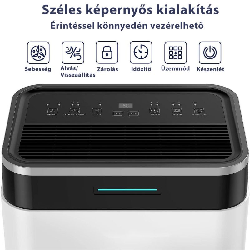 HOMEFORT HPMS20W Páramentesítő, 20 L/nap, Digitális kijelző, Gyerekzár, Időzítő, 6,5 L tartály, Telítettségjelző, Zajszint: 42 dB, Kivezethető cseppvíz