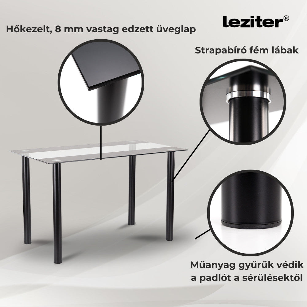 Riona 120 cm szögletes üveg étkezőasztal fekete