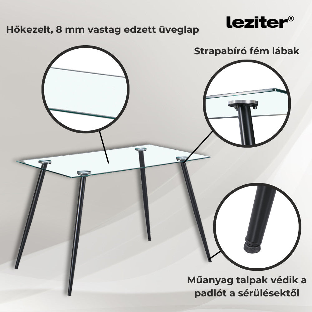 Lana 120 cm szögletes üveg étkezőasztal fekete