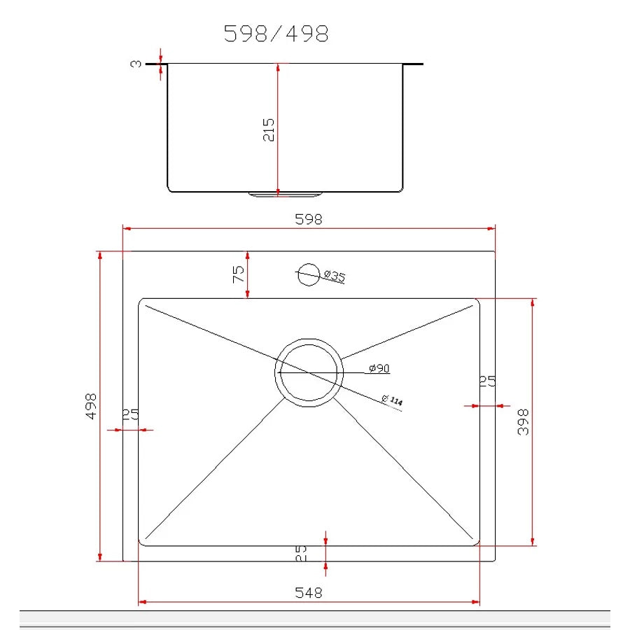 Lavre S6050 Egymedencés Szálcsiszolt Acél Mosogató - 600x500 mm