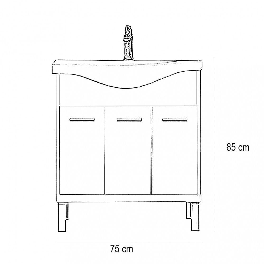 Nerva 75 cm-es bútorhoz alsószekrény, mosdóval, Sonoma tölgy