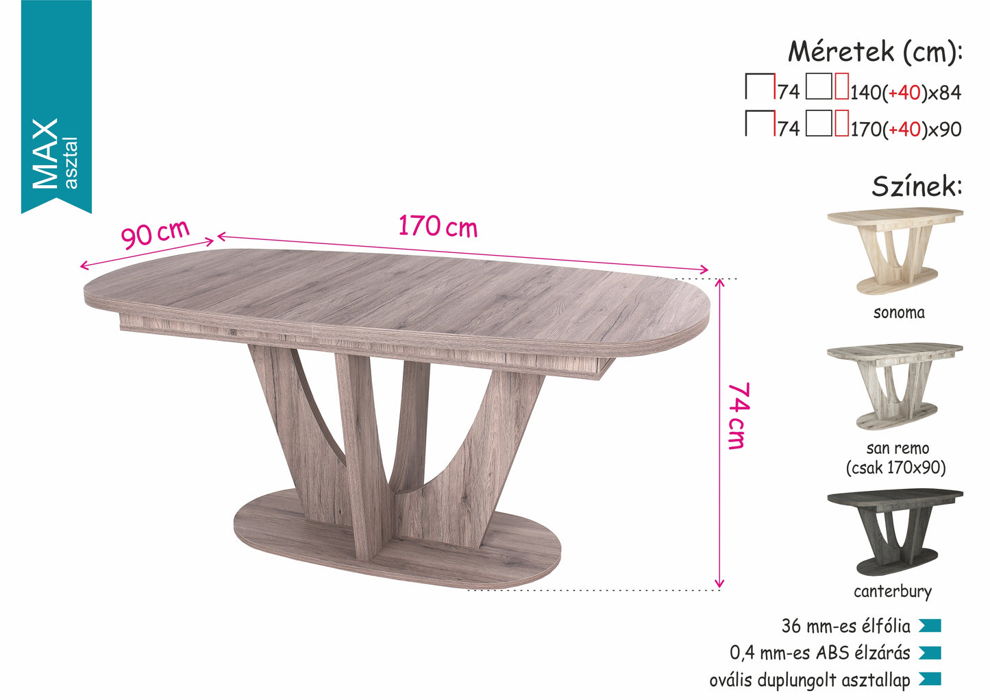 MAX asztal 140(+40)cm