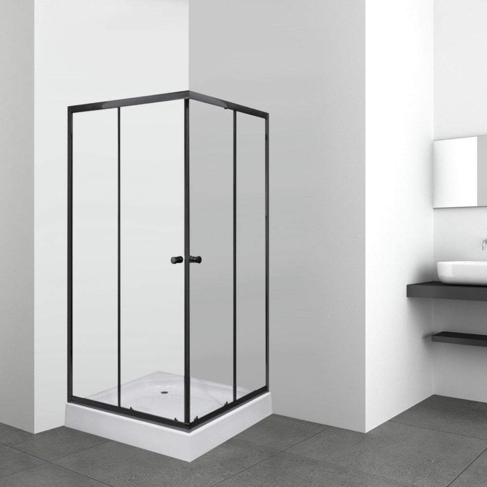 Olga SQ black szögletes zuhanykabin tálcával 91x91x196cm - fekete profil, víztiszta üveg