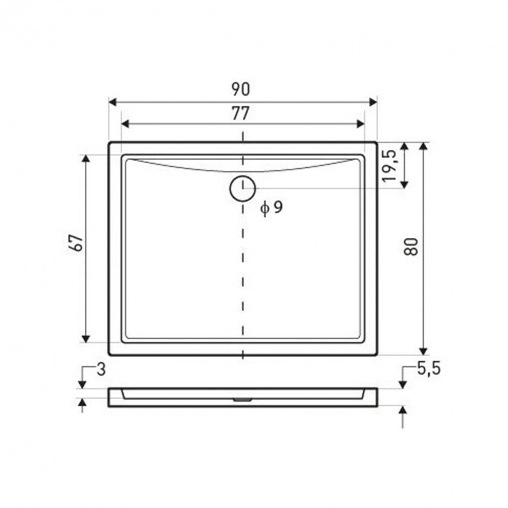 Oskar univerzális szögletes zuhanytálca, 9x8x5,5 cm, alacsony kialakítás_1