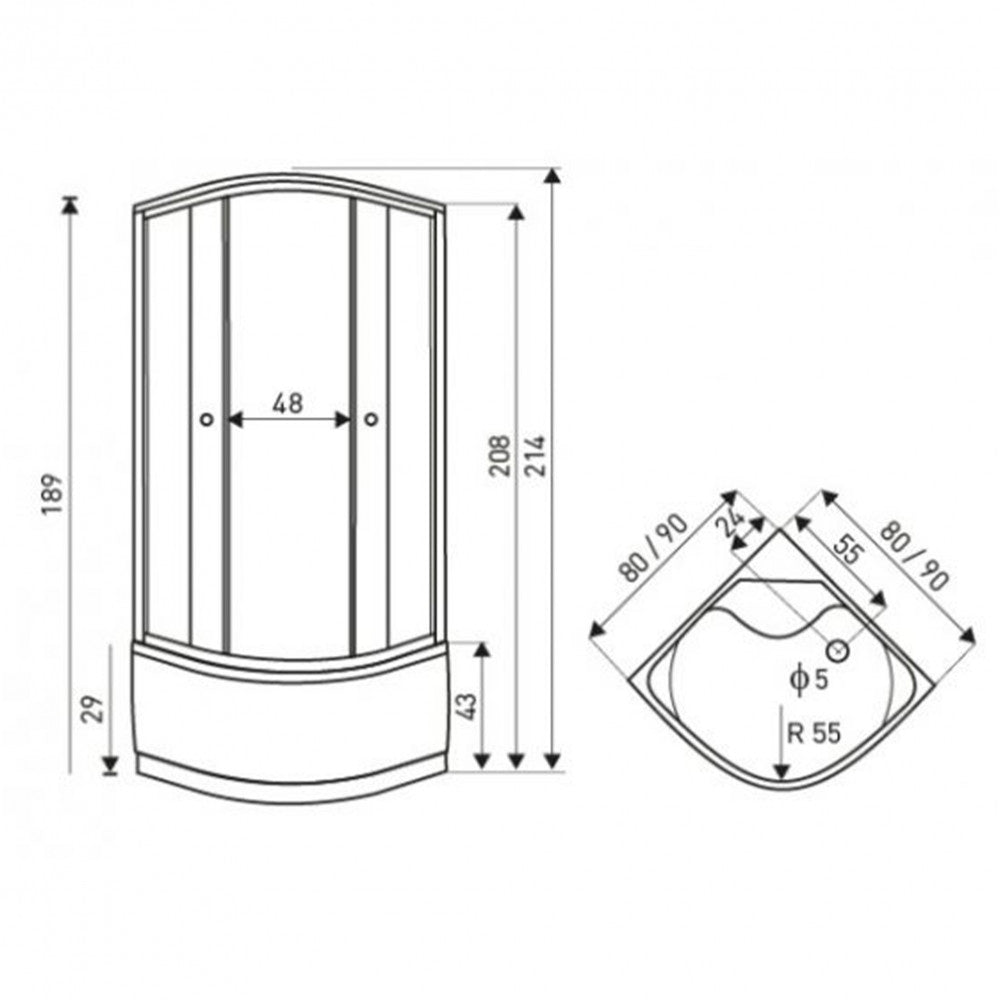 PAULINA80 Paulina 80 íves mélytálcás hidromasszázs zuhanykabin 80x80x214 cm
