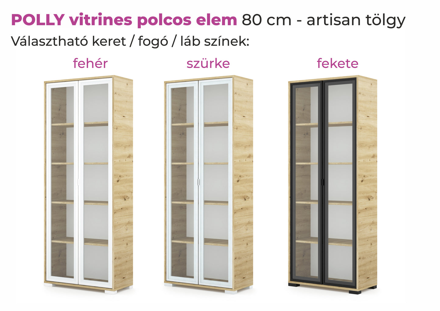 Polly vitrines polcos elem 80 cm
