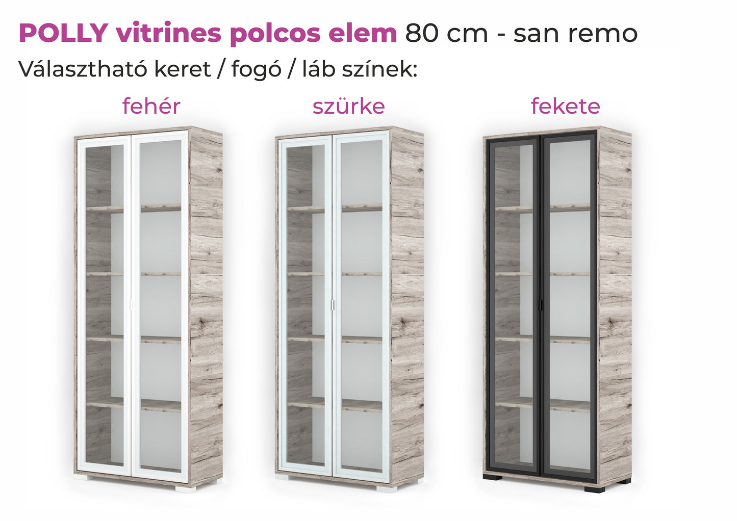 Polly vitrines polcos elem 80 cm