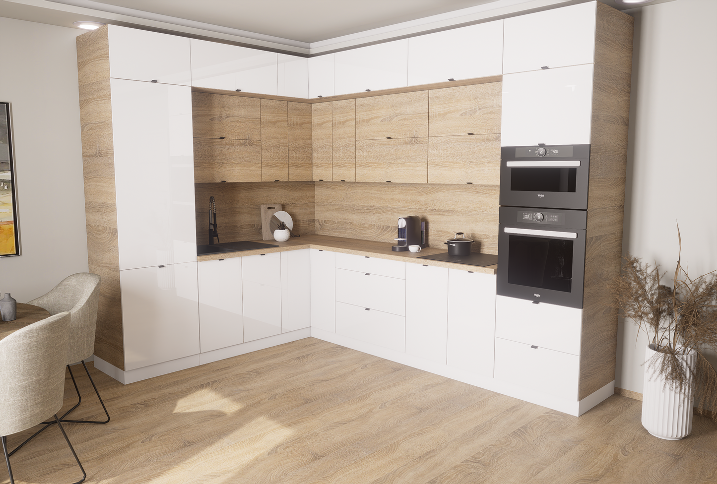 Milánó 230x310cm konyhablokk ( munkalappal ) 251cm magas mélyített felső sorral