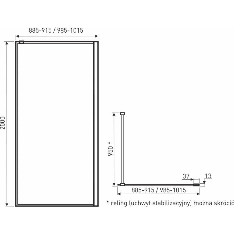 Techno 9 Walk-in zuhanykabin 9x2 cm, fekete profil, víztiszta üveg rácsmintával_4