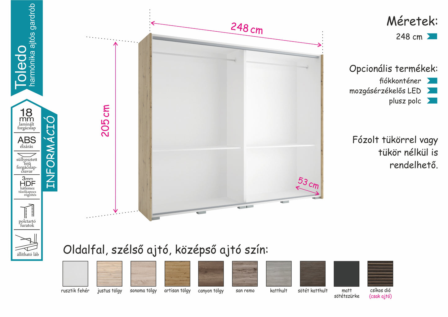 Toledo gardrób 248cm AKCIÓS!!!