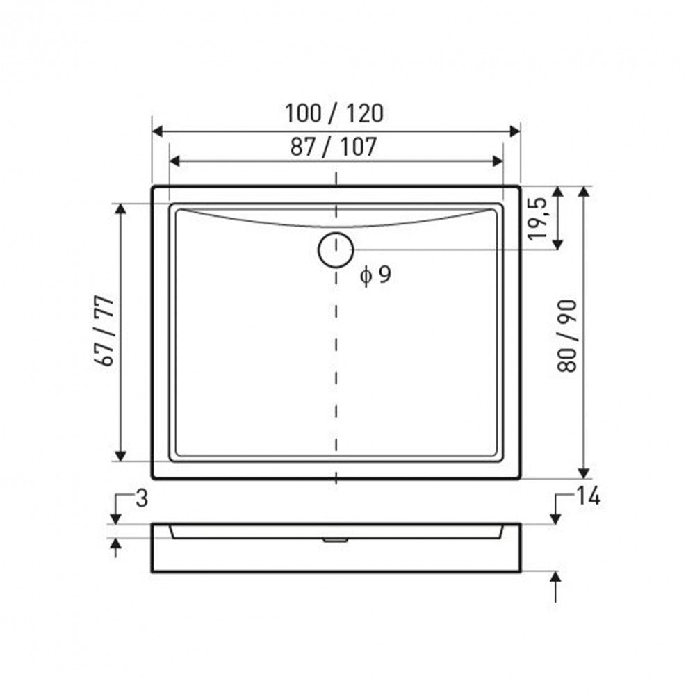 Victor univerzális szögletes zuhanytálca, 1x9x14 cm_1