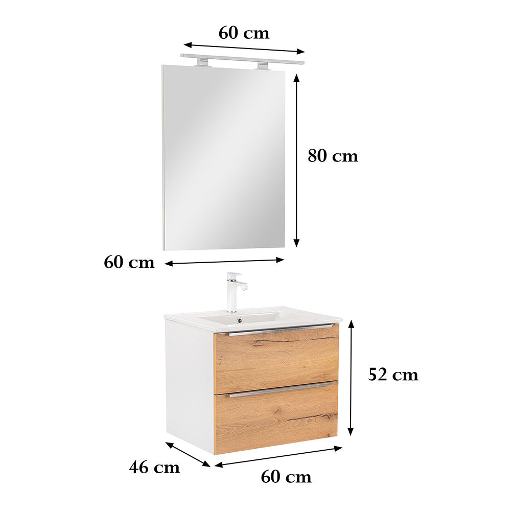 Vario Trim 60 komplett fürdőszoba bútor fehér-tölgy
