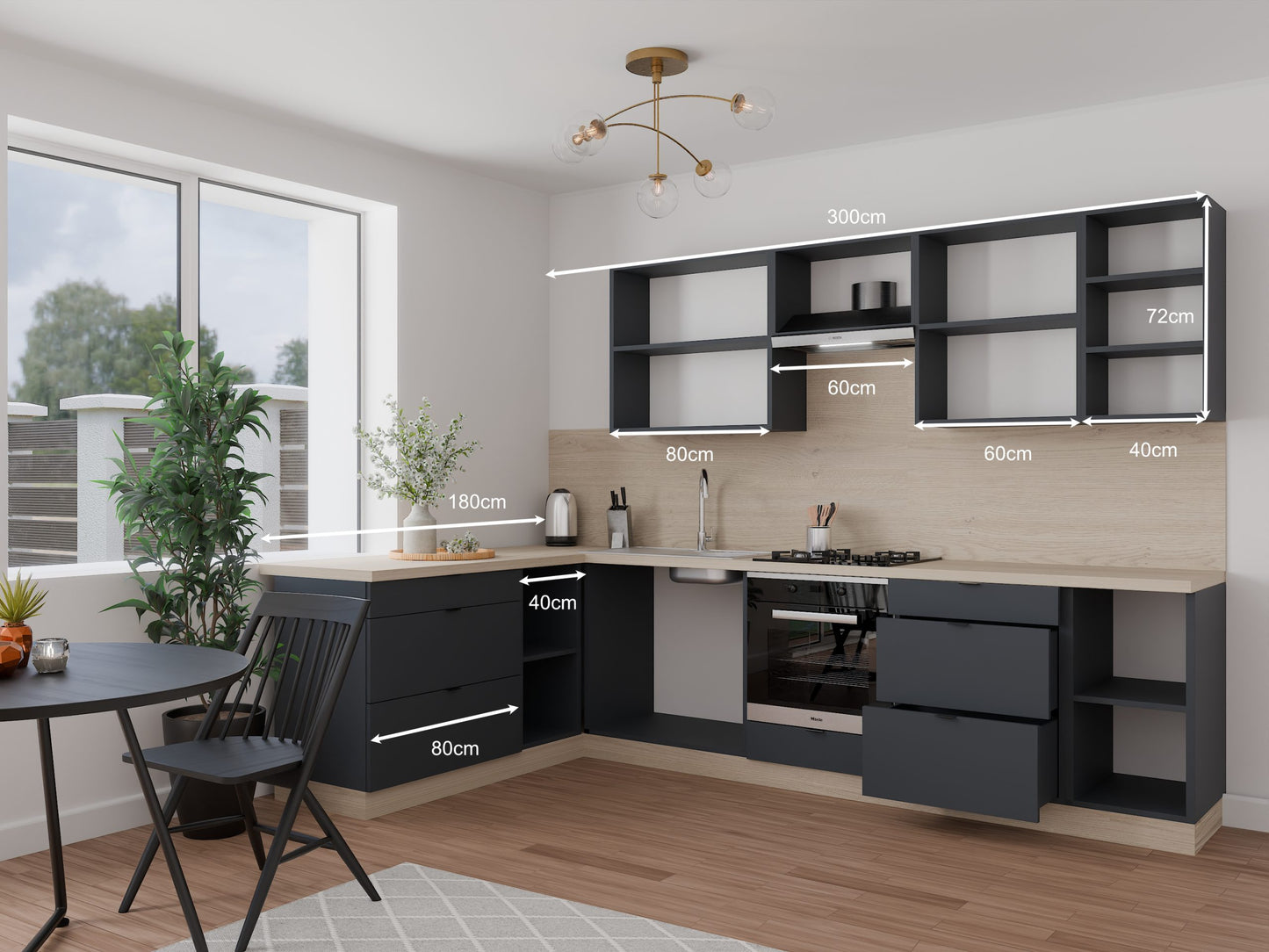 Milánó 180x300cm konyhablokk ( munkalappal ) 215cm magas