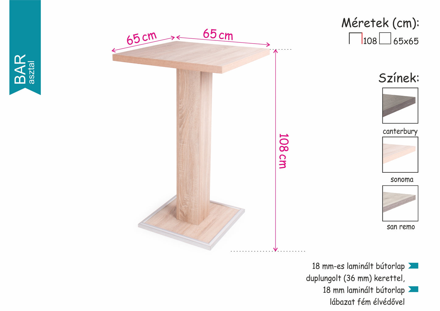 BAR asztal (66cm x 66cm)