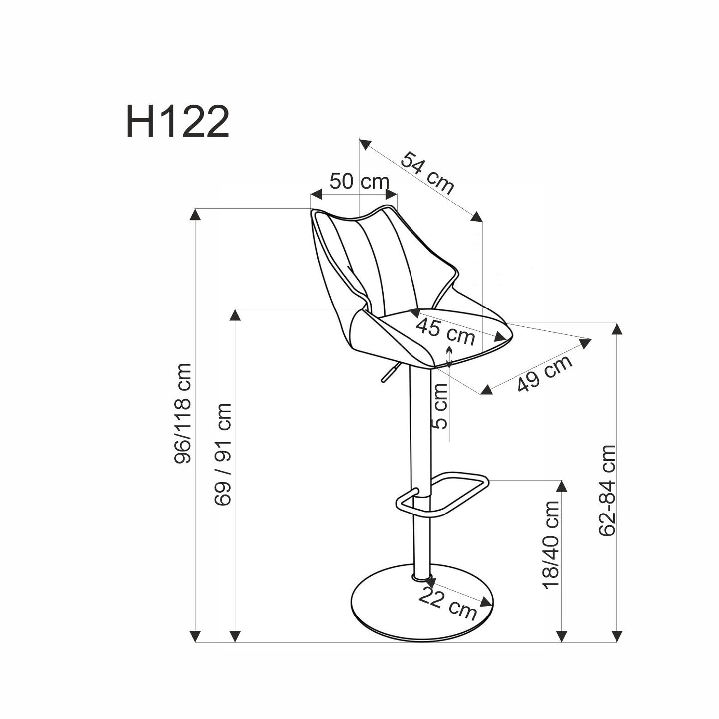 H122 bárszék, fekete / szürke