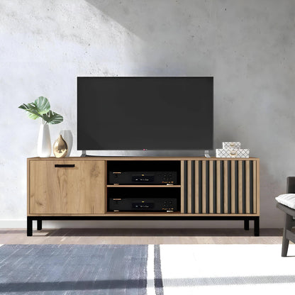 LAMINO RTV-1, TV-állvány, kézműves tölgyfa / fekete