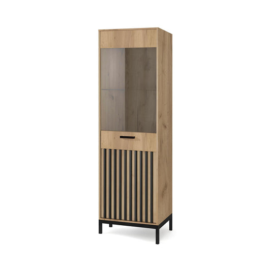 LAMINO W-1 vitrin, kézműves tölgy / fekete