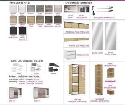 Peking Tv-s tolóajtós gardrób 318 cm