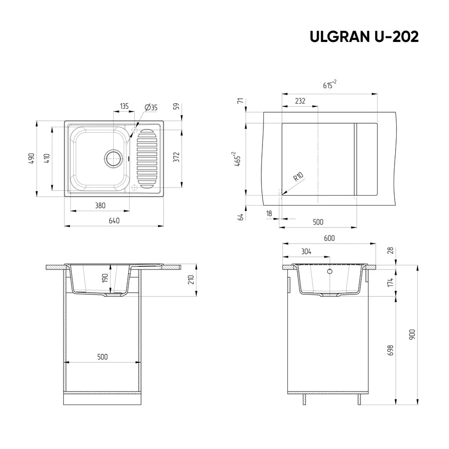Ulgran U-202 Gránit Mosogatótálca - Csepegtetőtálcás 640 x 490 mm